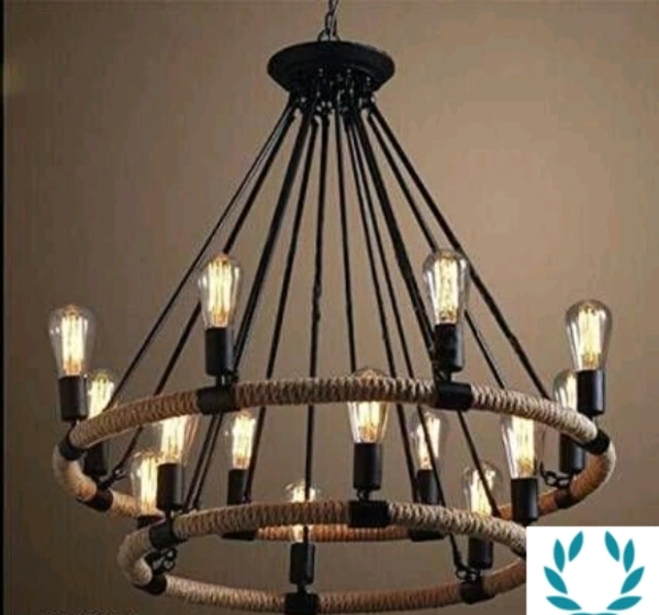 style  Iron Chandelier With Hemp Rope Twined Celling Light Decoration - Free Size, Metal, Pack of1